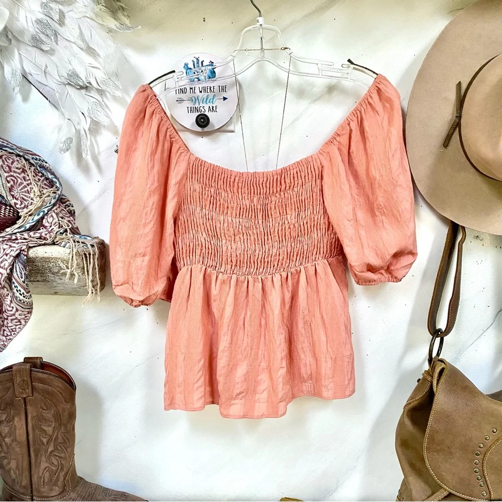 Anthropologie LUSH boho exaggerated sleeves boho smocked chest blouse - Picture 10 of 11